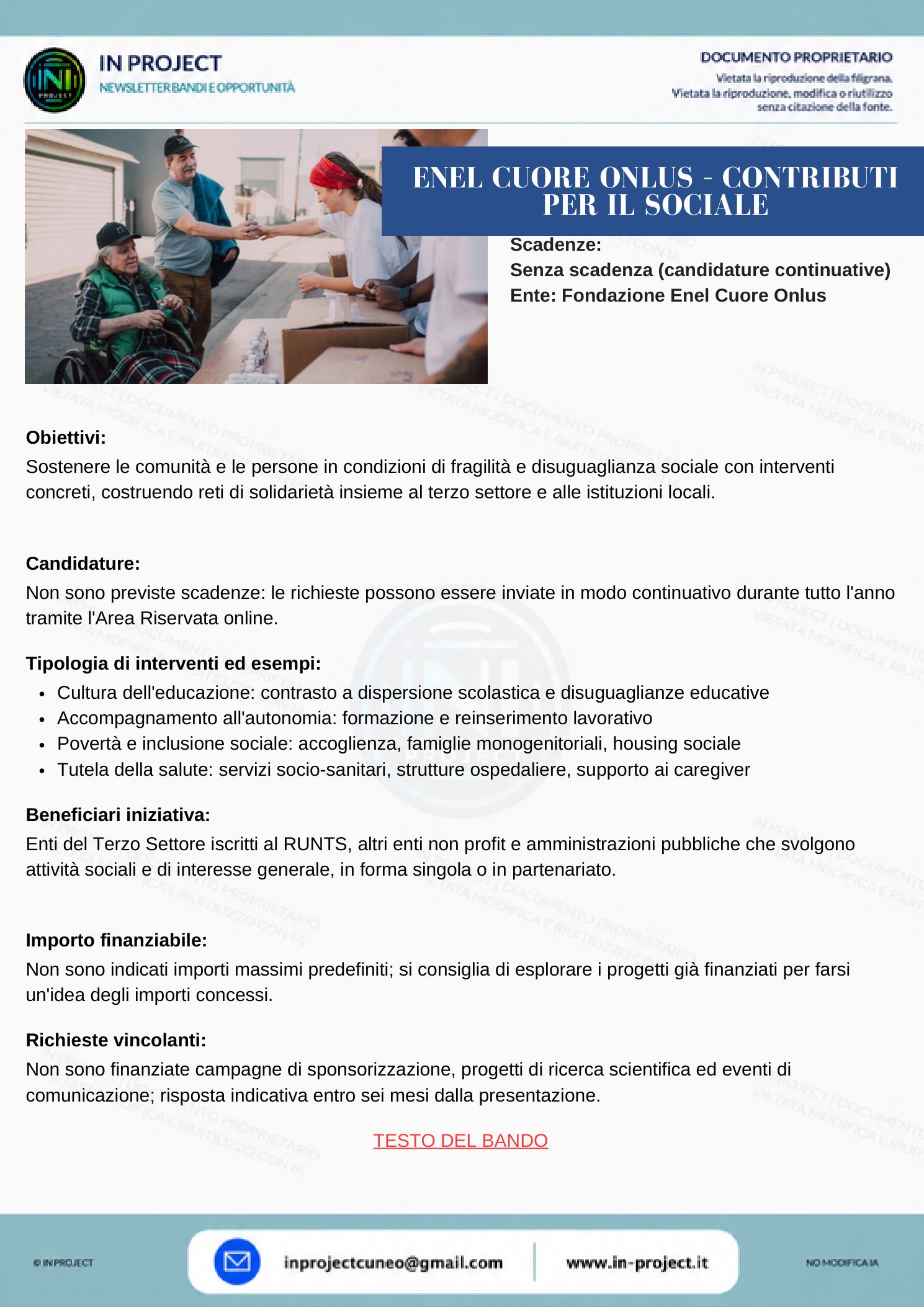 Fondazione Enel Cuore Onlus — Contributi per il sociale (candidature sempre aperte)