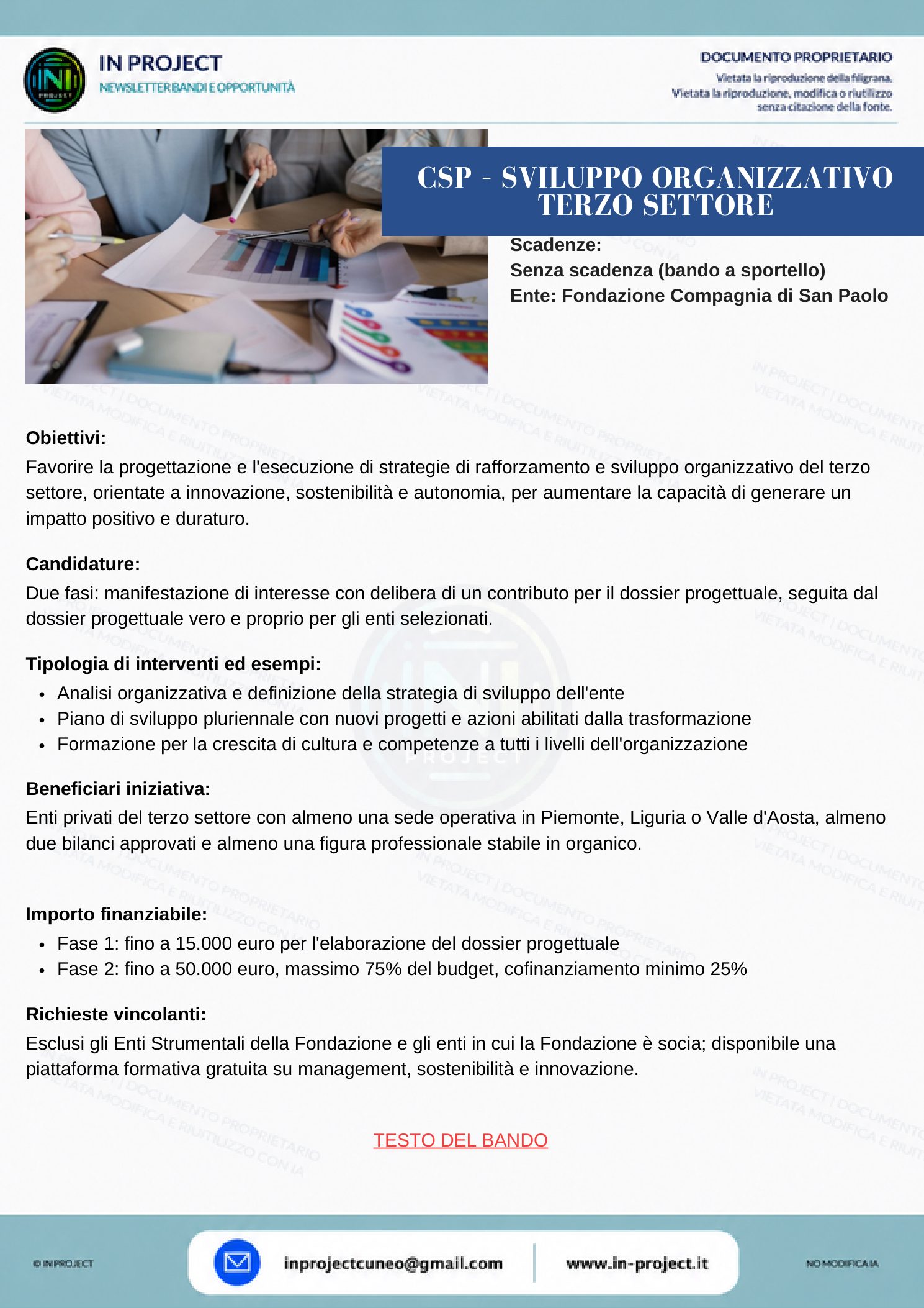 Compagnia di San Paolo — Sviluppo organizzativo del Terzo Settore (bando a sportello)