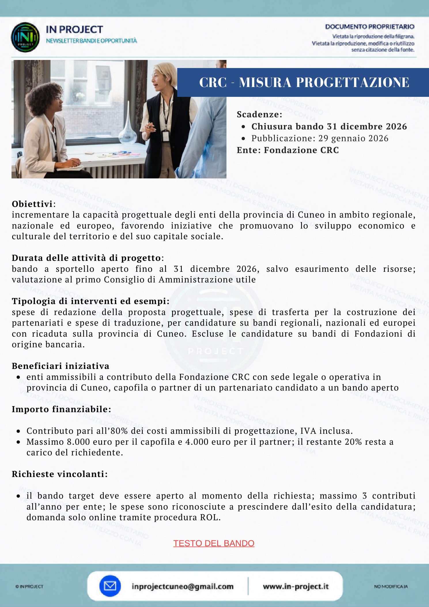 Fondazione CRC — Attrazione risorse, misura progettazione (scadenza bando 31 dicembre 2026)