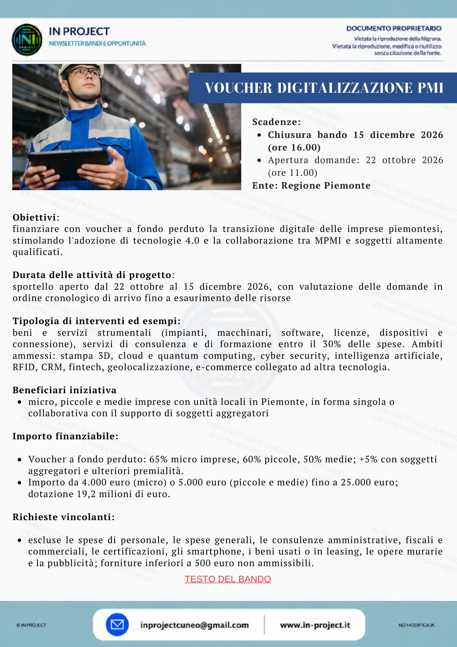 Regione Piemonte — Voucher digitalizzazione PMI 2026 (scadenza bando 15 dicembre 2026)