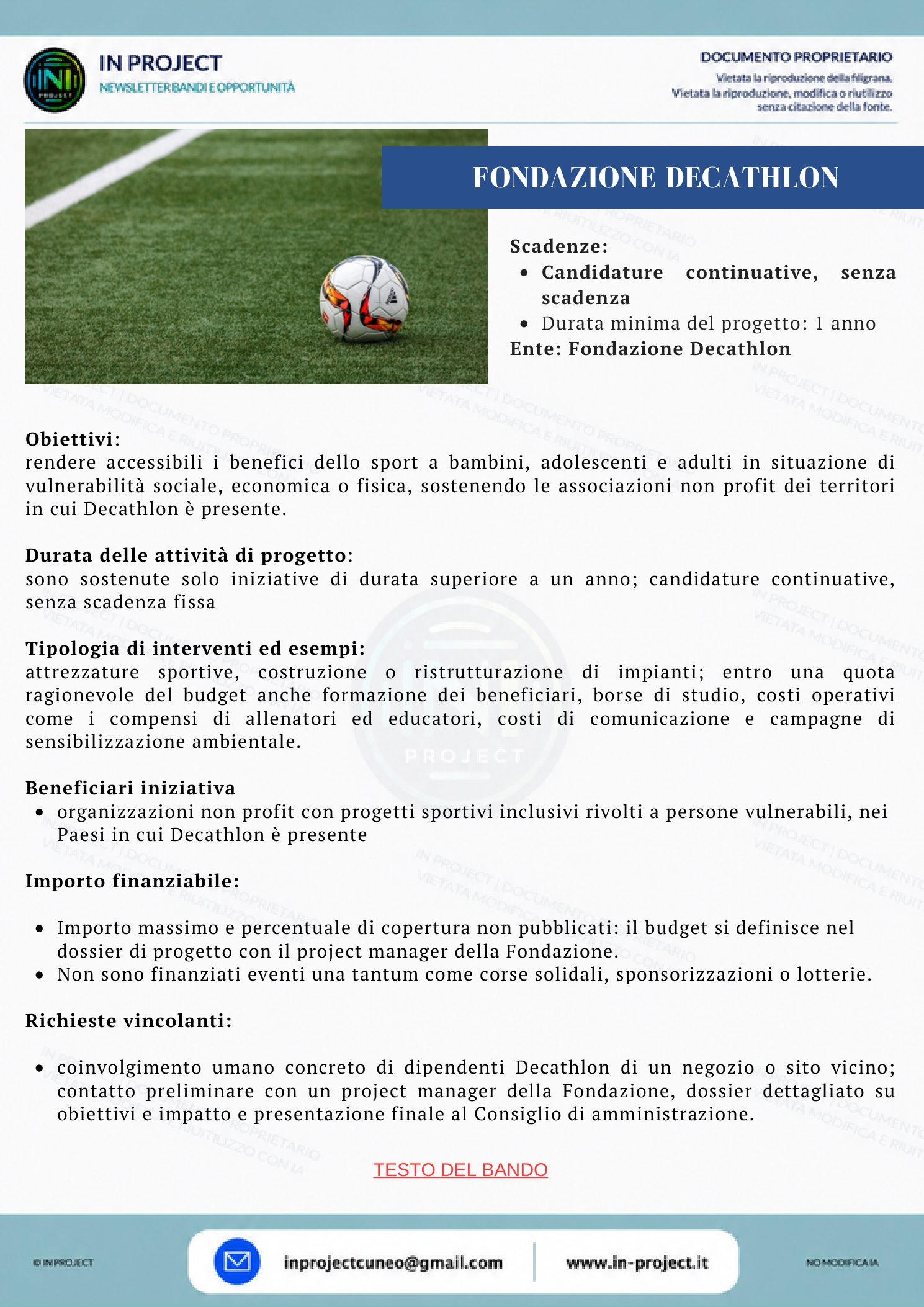 Fondazione Decathlon — Sport per persone in situazione di vulnerabilità (candidature continuative)