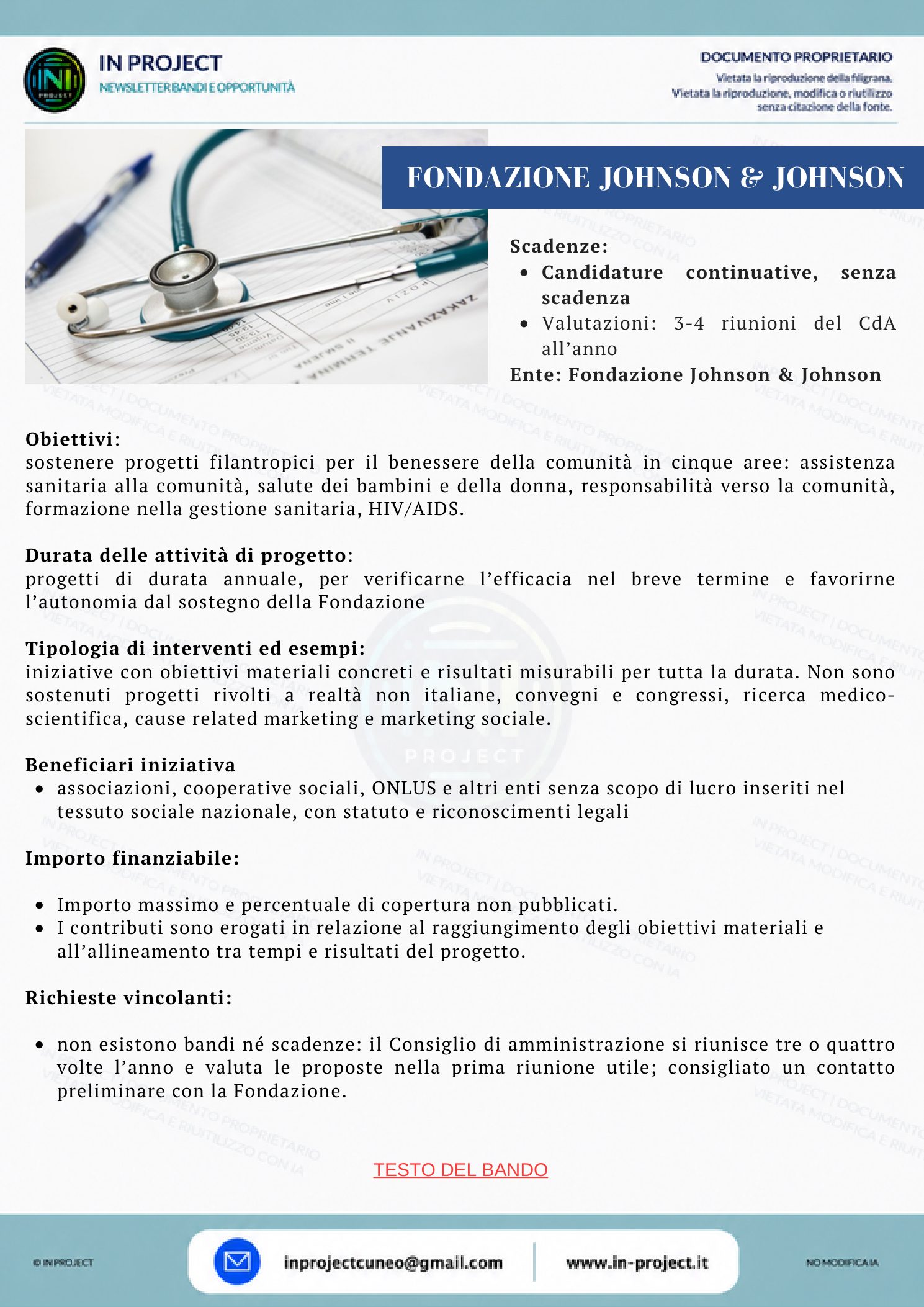 Fondazione Johnson & Johnson — Progetti filantropici per la comunità (candidature continuative)