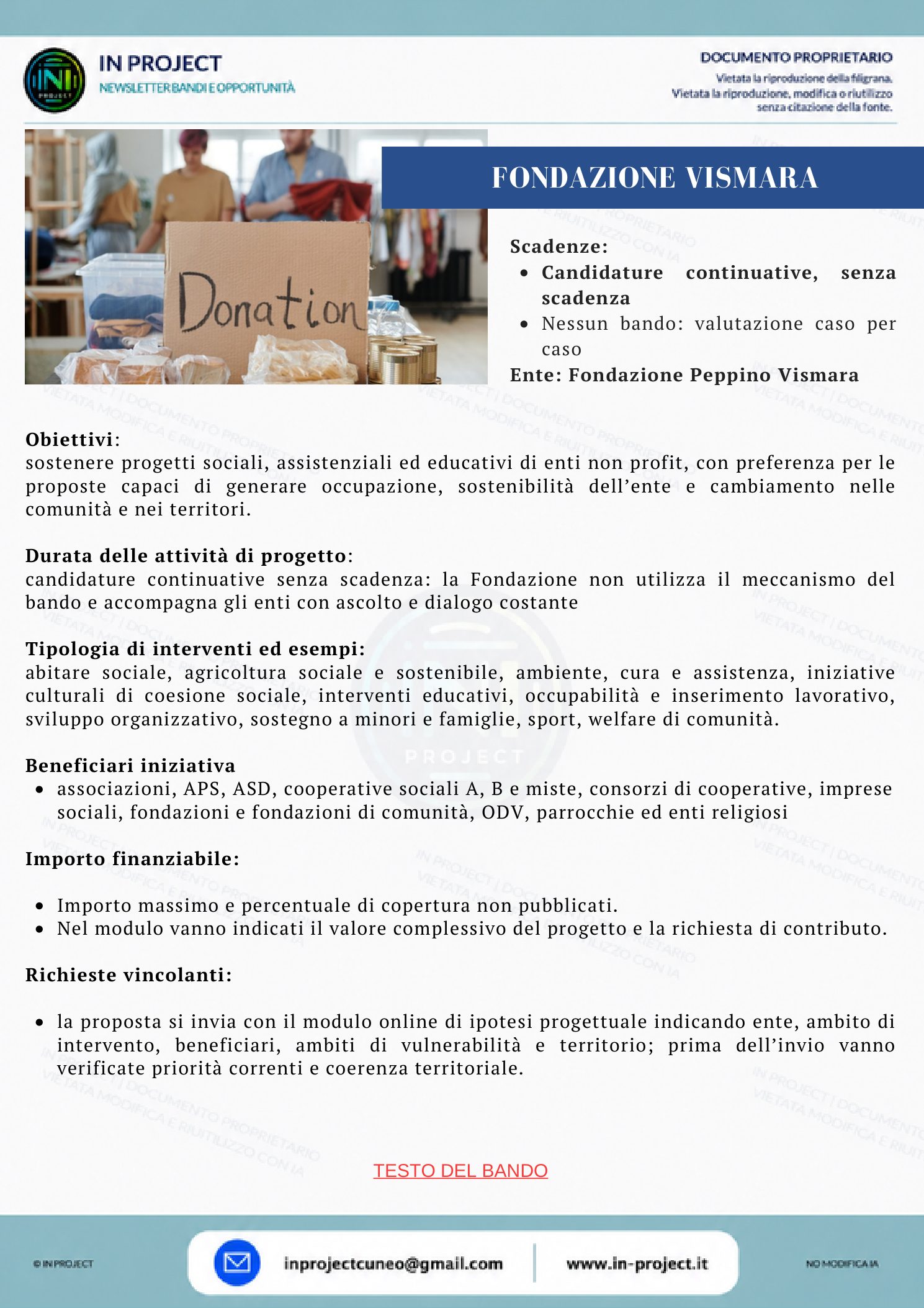 Fondazione Peppino Vismara — Progetti sociali, assistenziali ed educativi (candidature continuative)