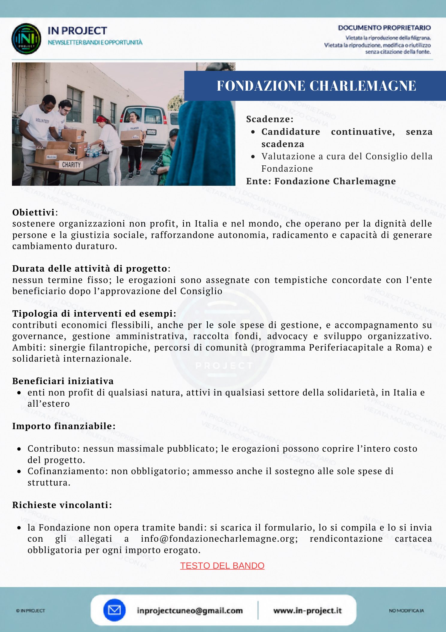 Fondazione Charlemagne — Sostegno a enti non profit per dignità e giustizia sociale (candidature continuative)