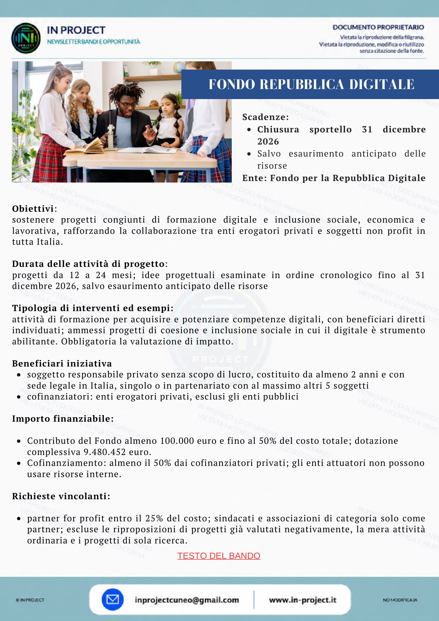 Fondo per la Repubblica Digitale — Iniziative in cofinanziamento (scadenza bando 31 dicembre 2026)