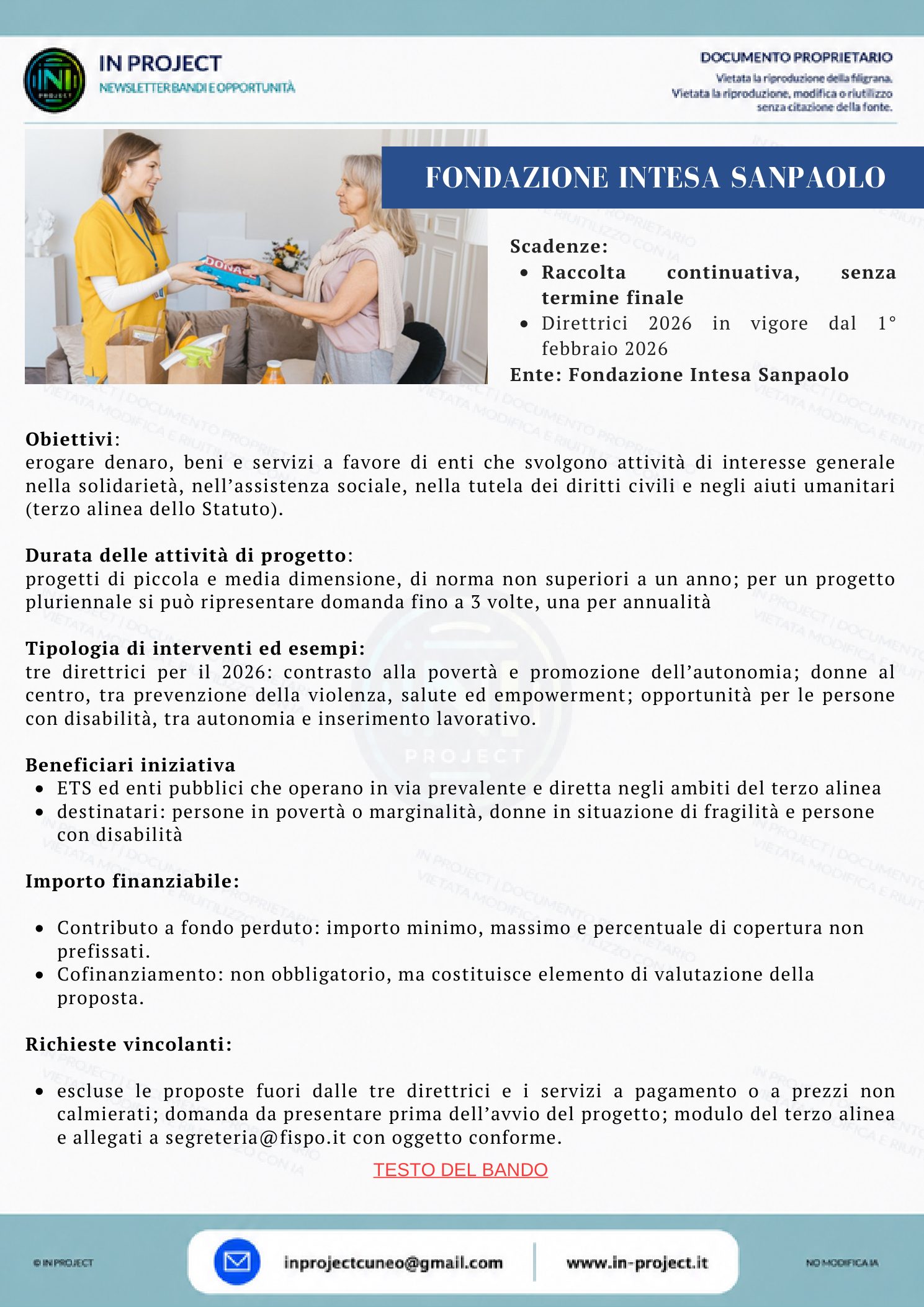 Fondazione Intesa Sanpaolo Ente Filantropico — Solidarietà, diritti e aiuti umanitari (bando a sportello senza scadenza)