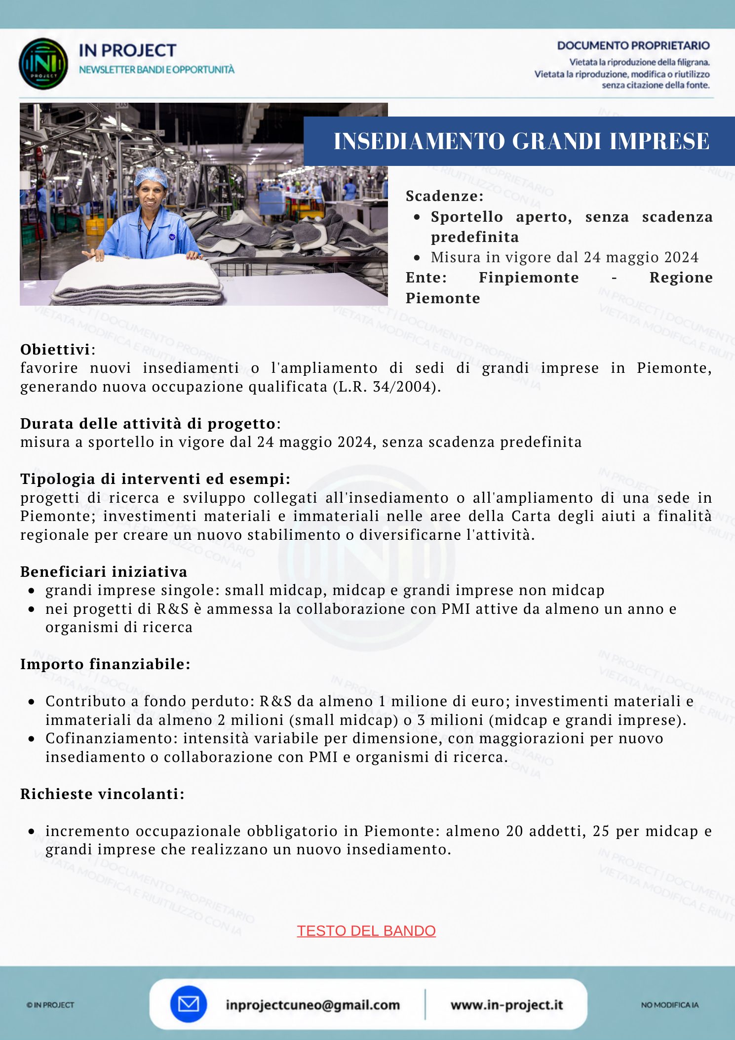Finpiemonte — Insediamento e ampliamento di grandi imprese in Piemonte (bando a sportello senza scadenza)