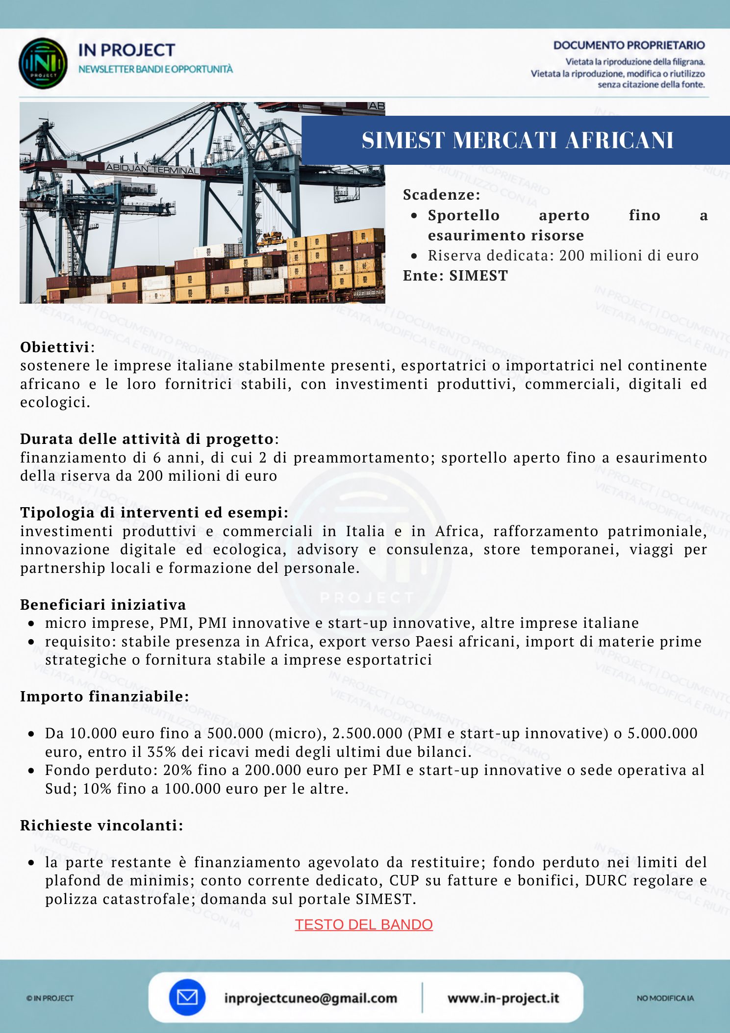 SIMEST — Potenziamento dei mercati africani (bando a sportello senza scadenza)
