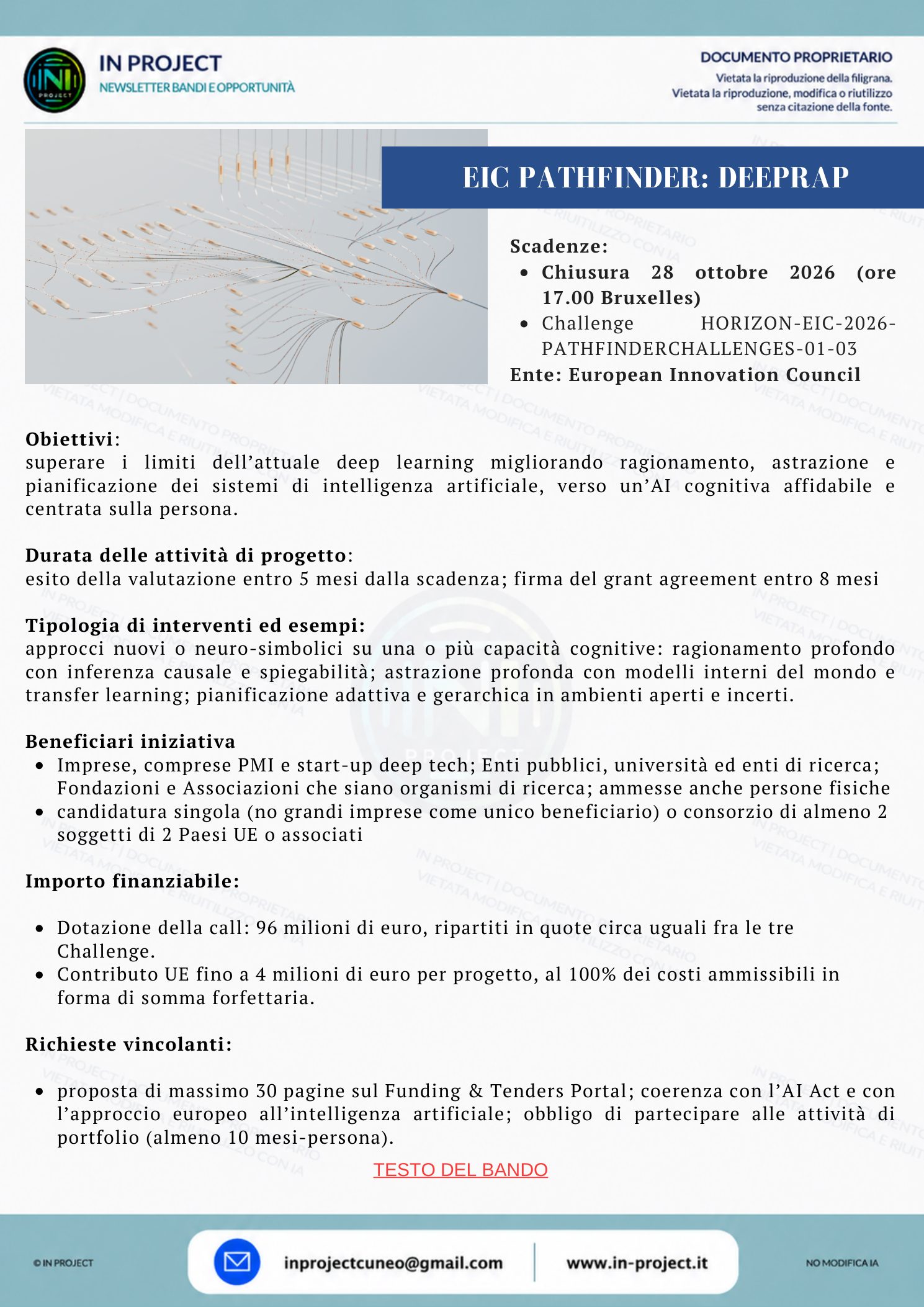 Commissione europea EIC — Pathfinder Challenge DeepRAP, intelligenza artificiale cognitiva (scadenza bando 28 ottobre 2026)