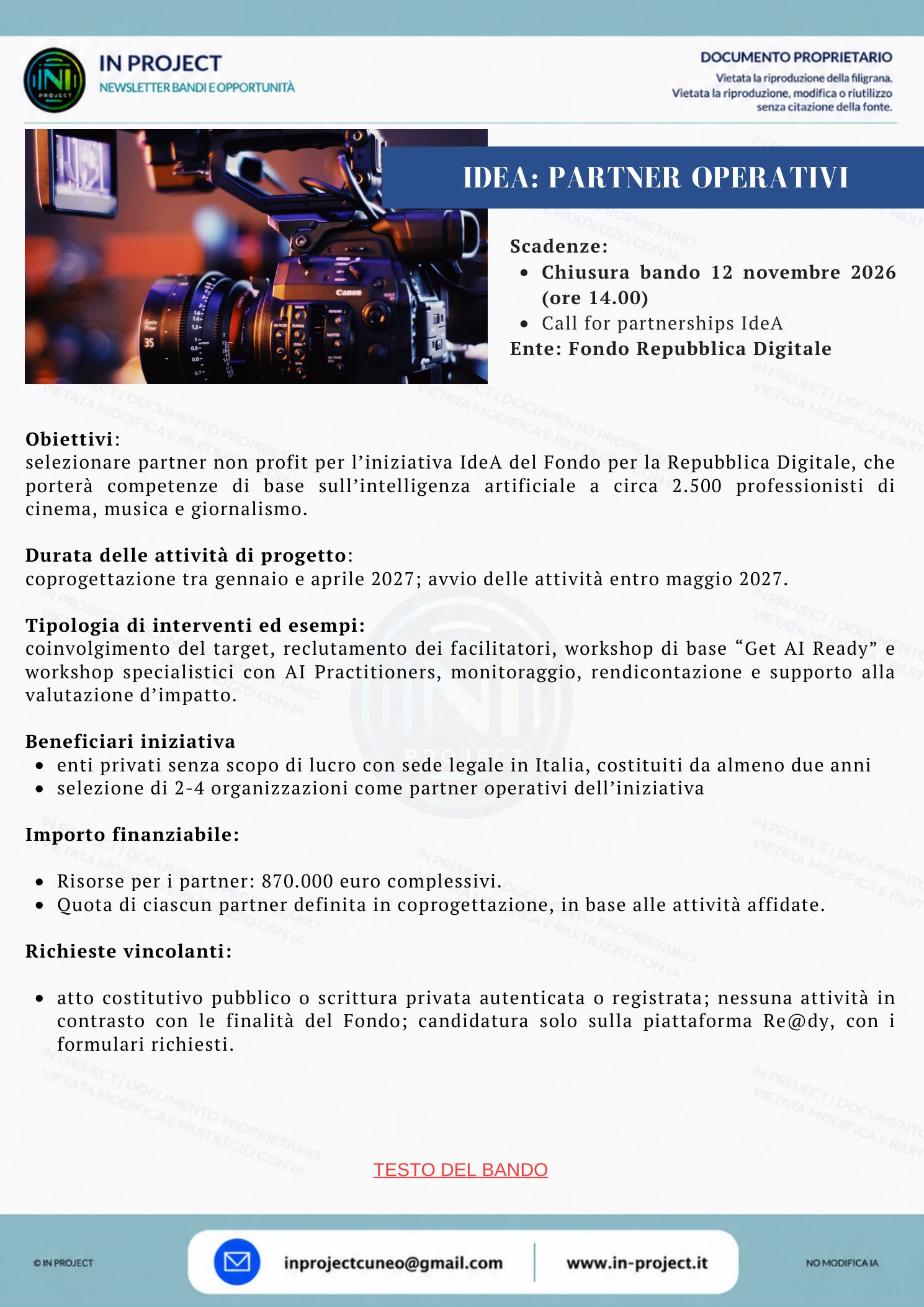 Fondo per la Repubblica Digitale — IdeA, call for partnerships per la formazione sull’intelligenza artificiale (scadenza bando 12 novembre 2026)