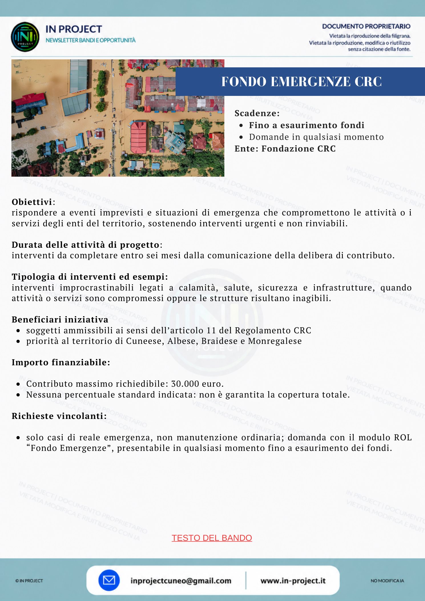 Fondazione CRC — Fondo Emergenze, interventi urgenti per gli enti del territorio (bando a sportello fino a esaurimento fondi)